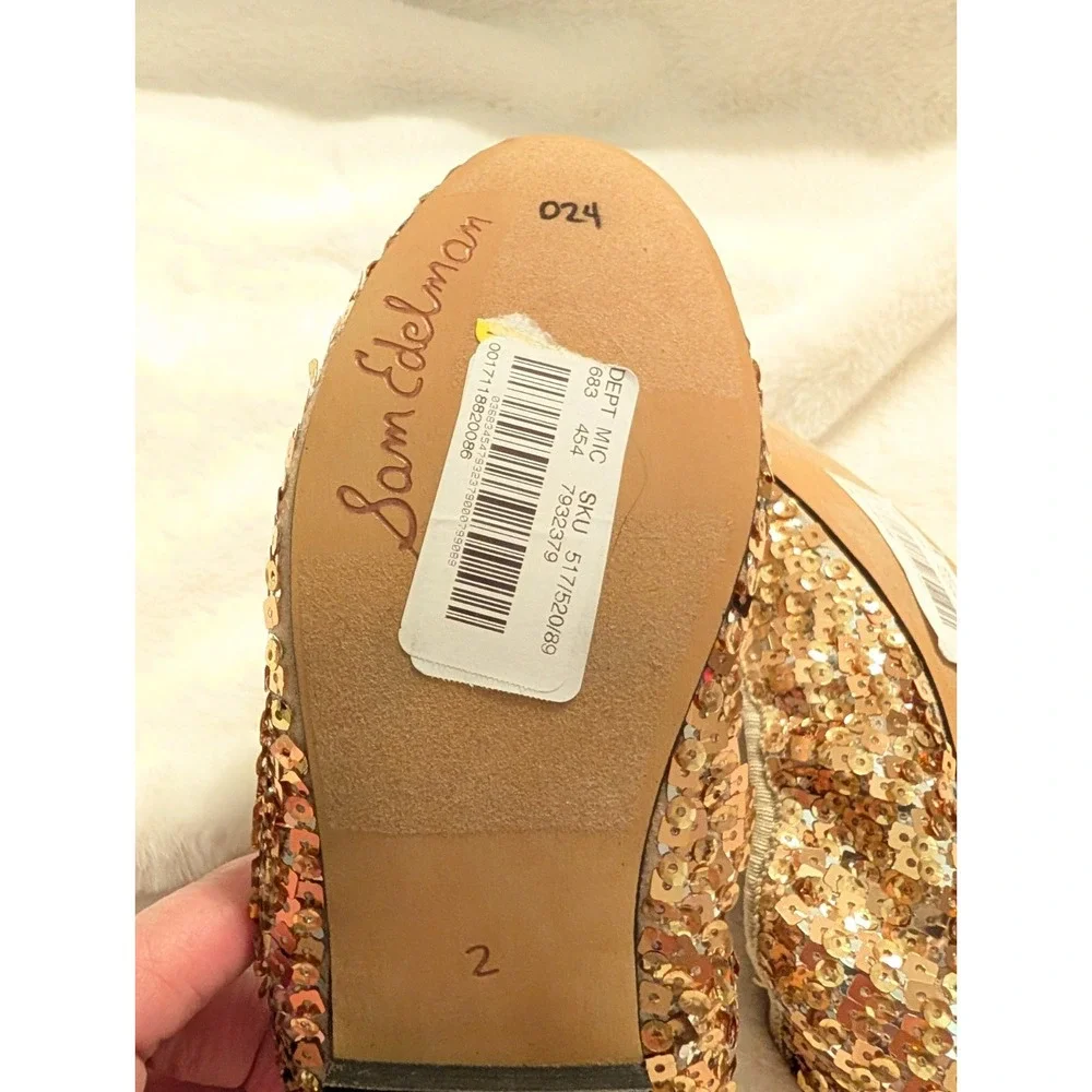 Sam Edelman Gold Sequin Ballet Flats Embellished Bow Sparkle Party Shoes Girls 2